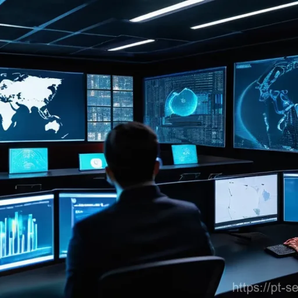 사이버보안 인시던트 대응 시나리오 작성법 - **Prompt:** A futuristic, high-tech cybersecurity operations center. In the foreground, a diverse te...