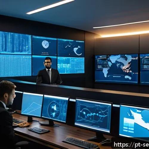 Home 32 사이버 공격 발생 후 초기 대응 절차 - A modern corporate cybersecurity operations center with diverse IT professionals monitoring multiple...